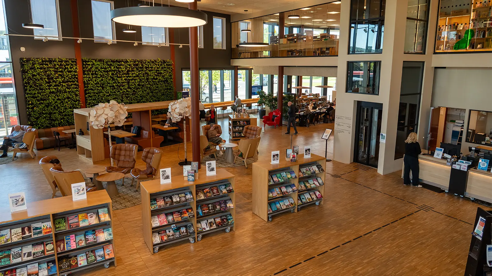 A view of the bright and modern interior of the main library in Lillestrøm.